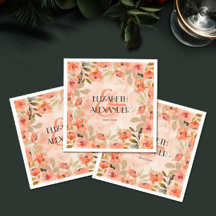 Watercolor Orange Floral Bridal Shower Napkin