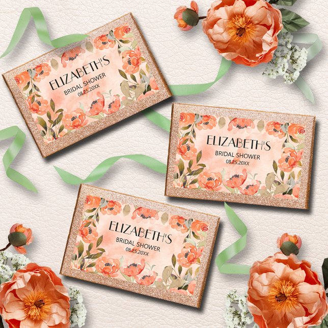 Watercolor Orange Floral Bridal Shower Rectangular Sticker (Watercolor orange floral bridal shower rectangle stickers)