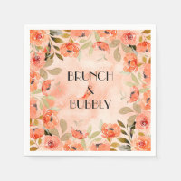 Watercolor Orange Floral Brunch and Bubbly Napkins
