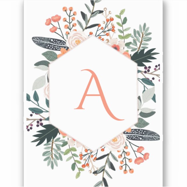 Watercolor Orange Floral greenery  initial (Front)