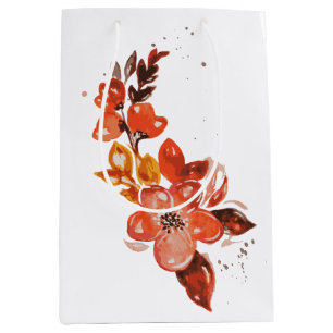 Watercolor Orange Floral Medium Gift Bag