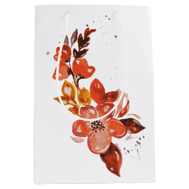 Watercolor Orange Floral Medium Gift Bag (Front)