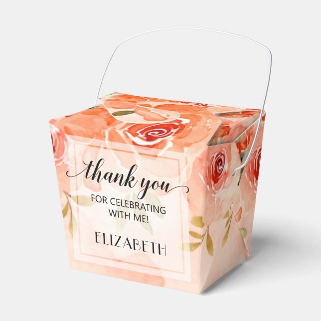 Watercolor Orange Floral Party Favour Box (Front Side)