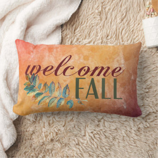 Watercolor Orange Floral Pretty Family Name Fall Lumbar Cushion