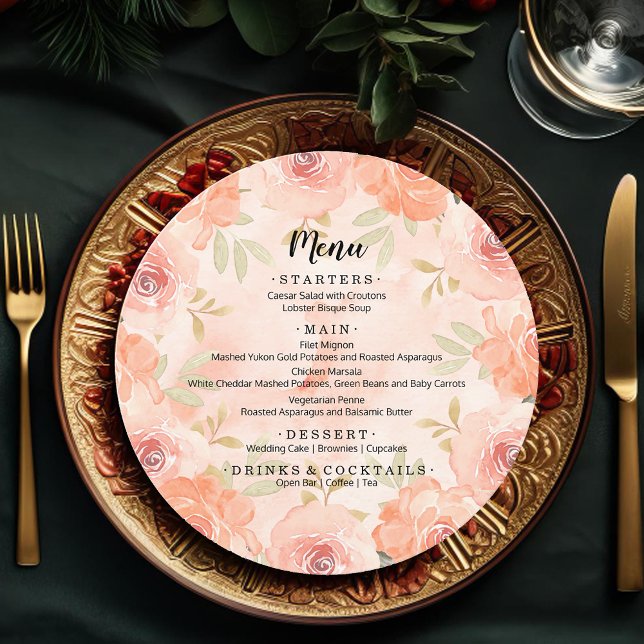 Watercolor Orange Floral Round Menu (Watercolor Orange Floral Round Menu Cards)