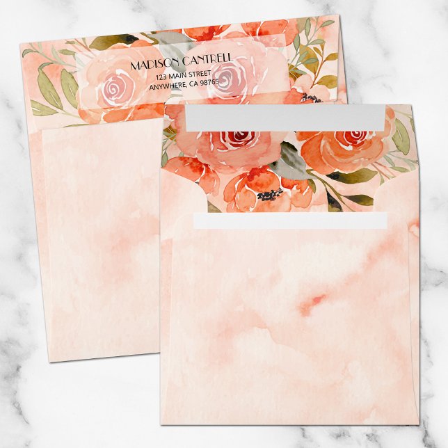 Watercolor Orange Floral Square Envelope (Creator Uploaded)