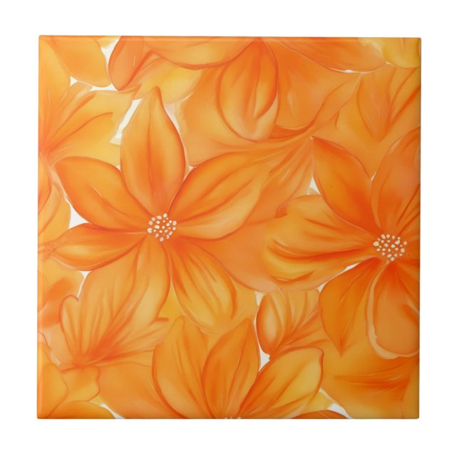 Watercolor orange floral vibrant botanical tile (Front)