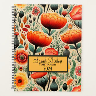 Watercolor Orange Floral Yearly Planner Hardcover
