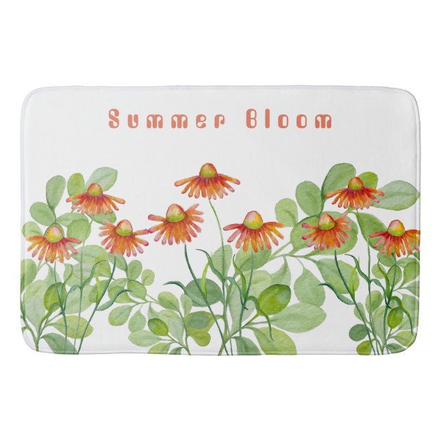 Watercolor orange flowers bath mat (Front)