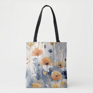 Watercolor Orange Flowers Blue Indigo Design 347 Tote Bag