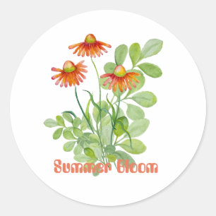 Watercolor orange flowers classic round sticker