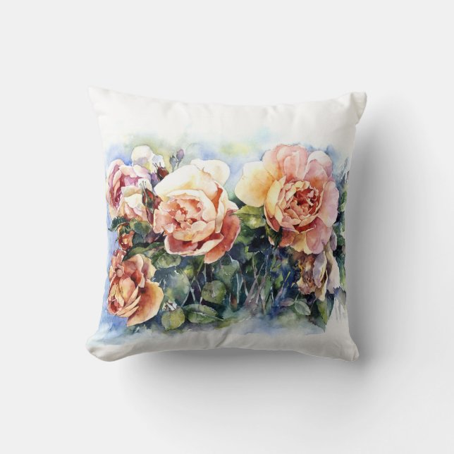 Watercolor orange flowers roses illustration flowe cushion (Front)