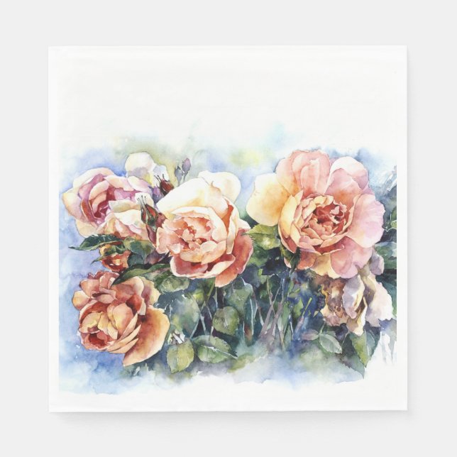 Watercolor orange flowers roses illustration flowe napkin (Front)