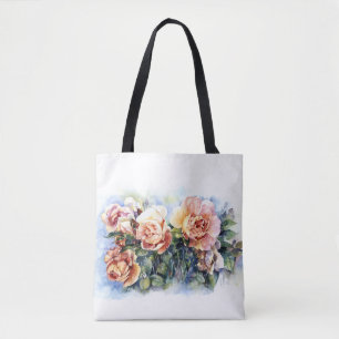 Watercolor orange flowers roses illustration flowe tote bag