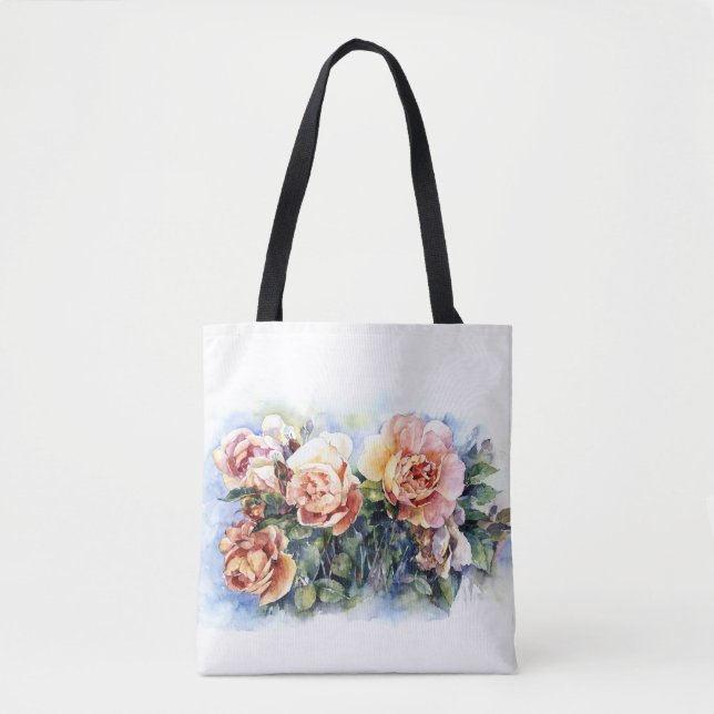 Watercolor orange flowers roses illustration flowe tote bag (Front)
