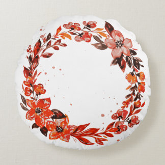 Watercolor orange flowers round cushion
