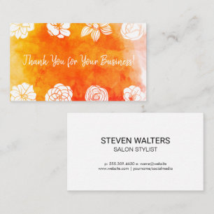Watercolor Orange Flowers   Thank You Business Card