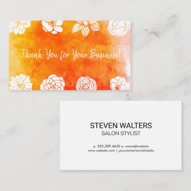 Watercolor Orange Flowers | Thank You Business Card (Front/Back)