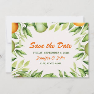 Watercolor Orange Fruit Botanical Wedding Save The Date