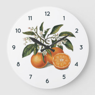 Watercolor Orange fruit Clock with Black numbers