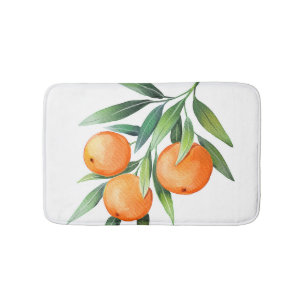 Watercolor Orange Fruits: Branches Isolated. Bath Mat