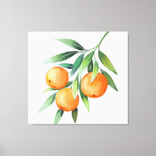 Watercolor Orange Fruits: Branches Isolated. Canvas Print