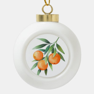Watercolor Orange Fruits: Branches Isolated. Ceramic Ball Christmas Ornament