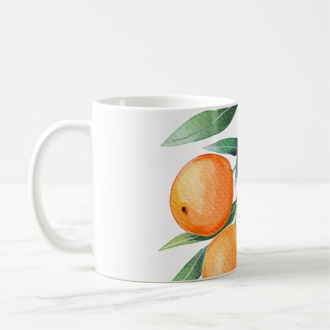 Watercolor Orange Fruits: Branches Isolated. Coffee Mug (Left)
