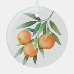 Watercolor Orange Fruits: Branches Isolated. Glass Tree Decoration