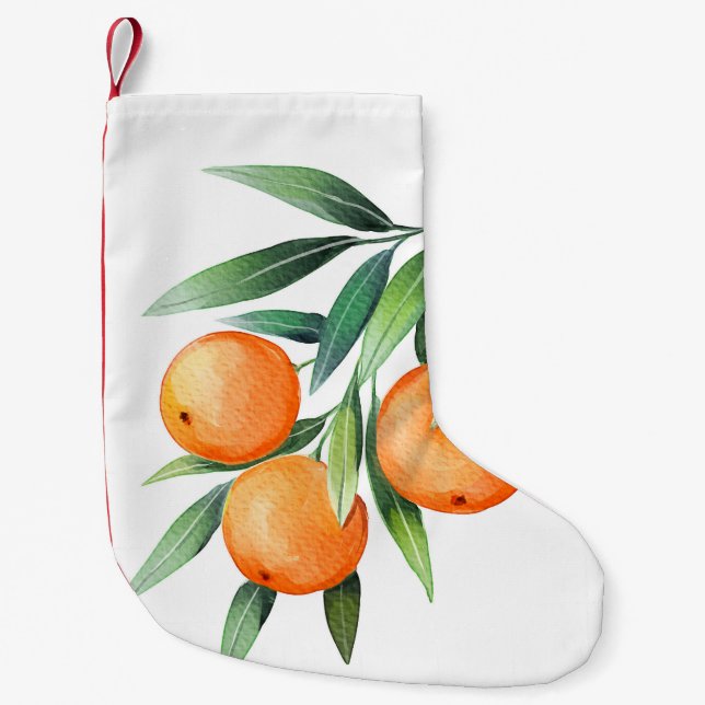 Watercolor Orange Fruits: Branches Isolated. Small Christmas Stocking (Front)