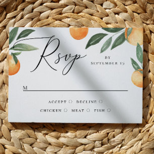 Watercolor orange garden. Citrus floral wedding RSVP Card
