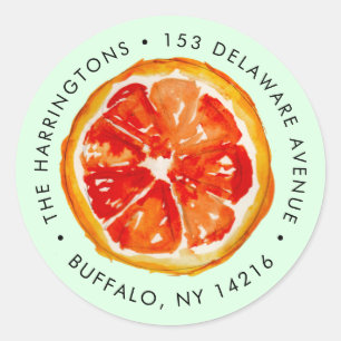Watercolor Orange Hand-Drawn Citrus Return Address Classic Round Sticker