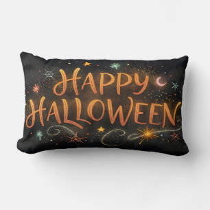 watercolor orange happy halloween lumbar cushion