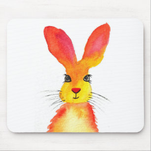 Watercolor orange hare animals woodland rabbit mouse pad