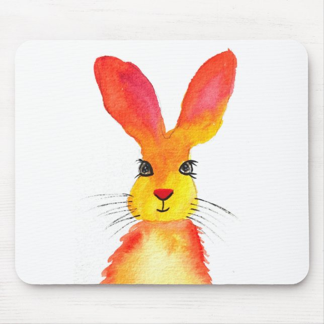 Watercolor orange hare animals woodland rabbit mouse pad (Front)