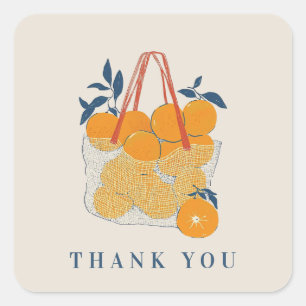 Watercolor Orange Juice Bridal Branch Thank You Square Sticker