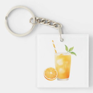 Watercolor Orange Juice Key Ring