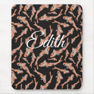 Watercolor Orange Koi Fish Black Personalised Mouse Pad