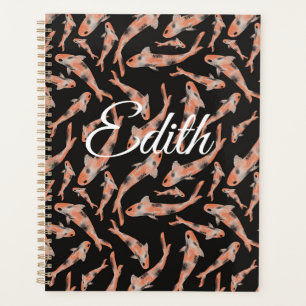 Watercolor Orange Koi Fish Black Personalised Planner