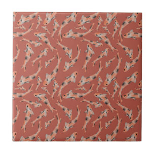 Watercolor Orange Koi Fish Coral Pattern Tile