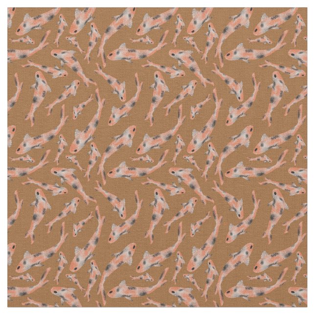 Watercolor Orange Koi Fish Pattern Fabric (Close Up)