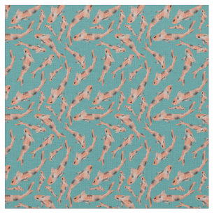 Watercolor Orange Koi Fish Turquoise Pattern Fabric