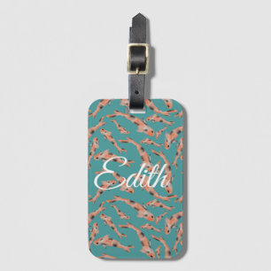 Watercolor Orange Koi Fish Turquoise Personalised Luggage Tag