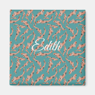 Watercolor Orange Koi Fish Turquoise Personalised Magnet