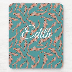 Watercolor Orange Koi Fish Turquoise Personalised Mouse Pad