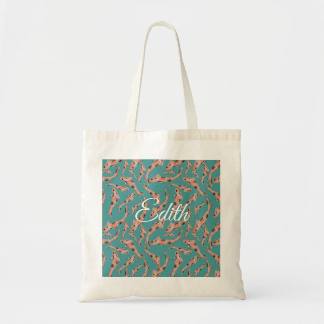Watercolor Orange Koi Fish Turquoise Personalised  Tote Bag (Front)