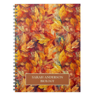 Watercolor Orange Leaves Fall Autumn Name Subject Notebook