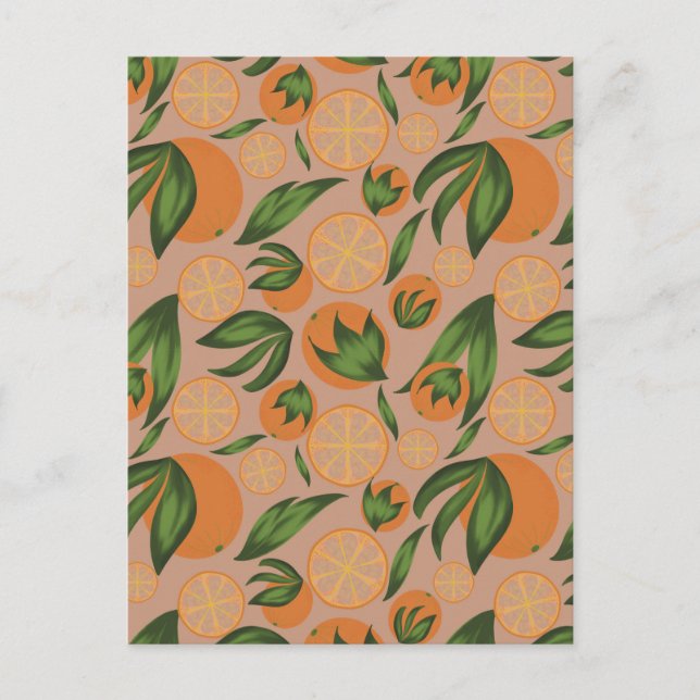 Watercolor Orange Pastel Fruit Pattern Postcard (Front)