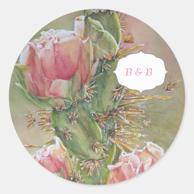 WATERCOLOR ORANGE PEAR CACTUS CLASSIC ROUND STICKER (Front)