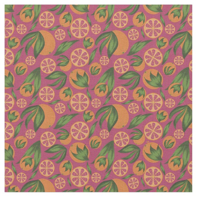 Watercolor Orange Pink Fruit Pattern Fabric (Close Up)